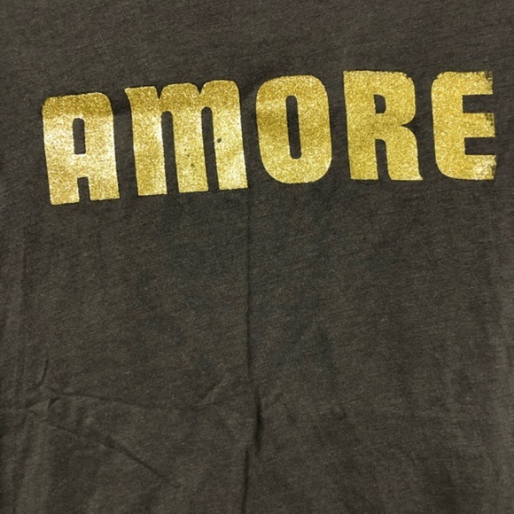 Anthropologie LETLUV Amore Gold Font Grey Tee NWT - Picture 4 of 7